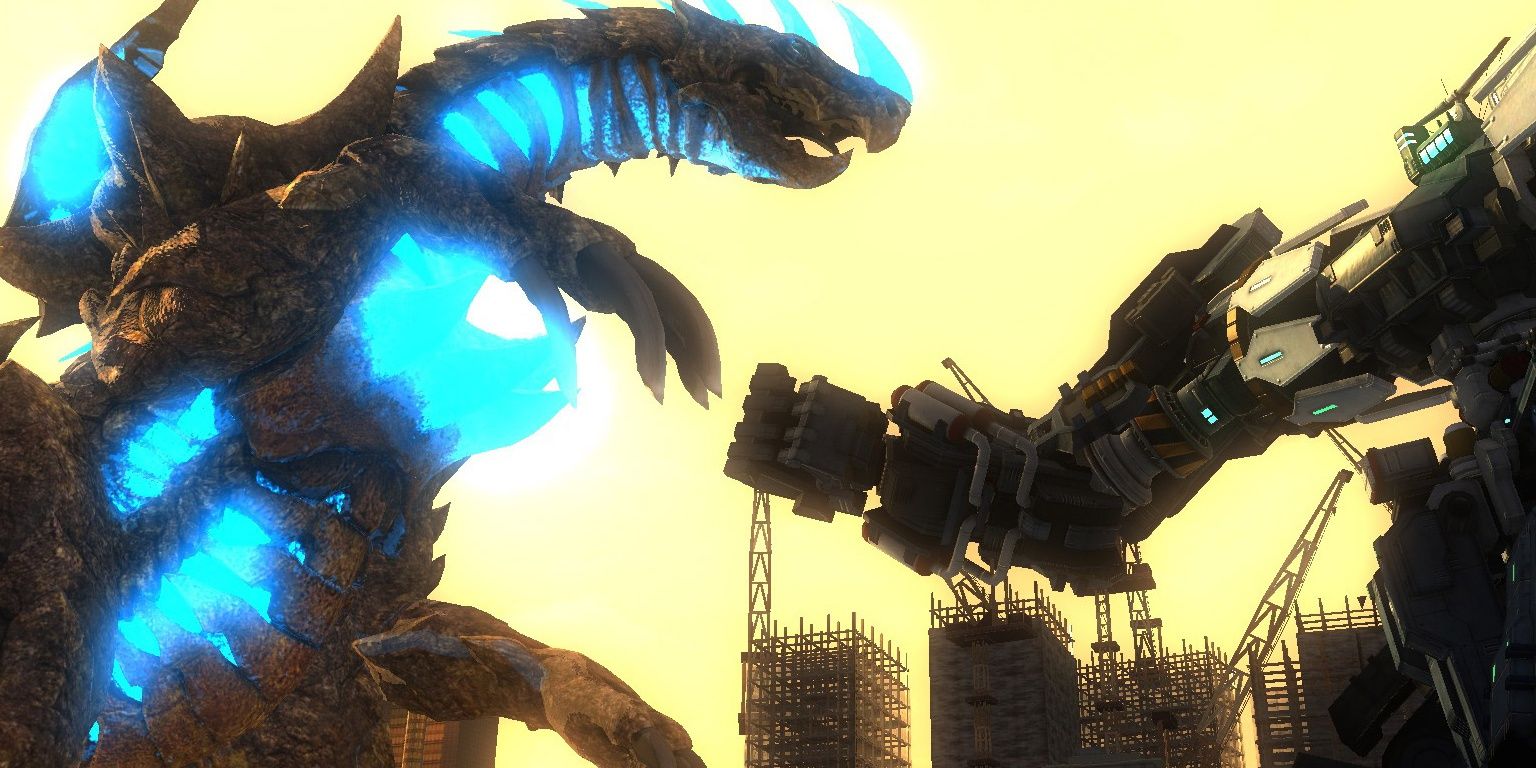 Erginus fighting Mobile Fortress Balam in Earth Defense Force 4.1