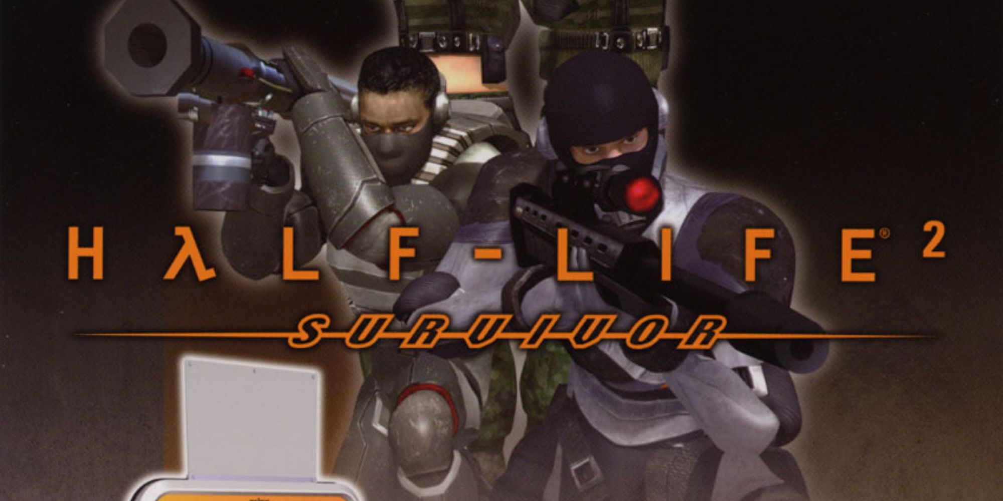 An advertisement for Half-Life 2: Survivor, showing characrters posing behind the game logo