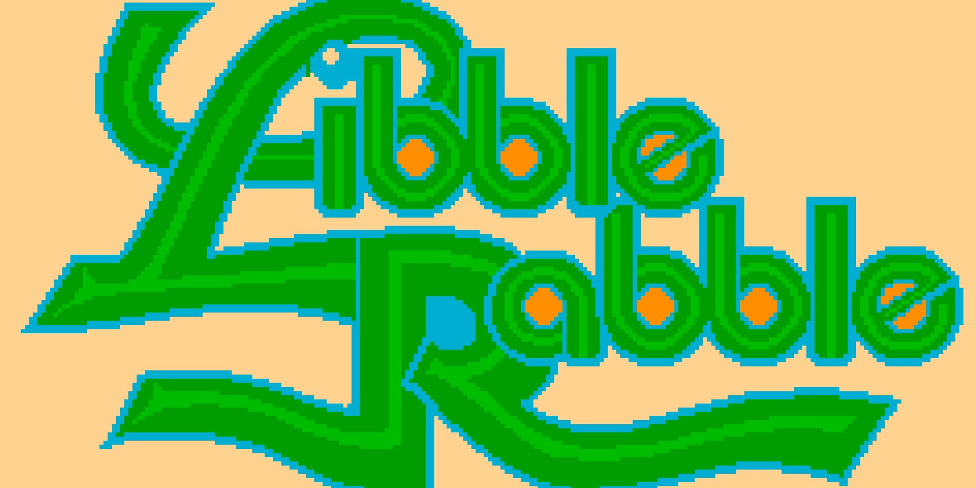 A screenshot of Libble Rabble's title screen, showing the name of the game in curly green cursive