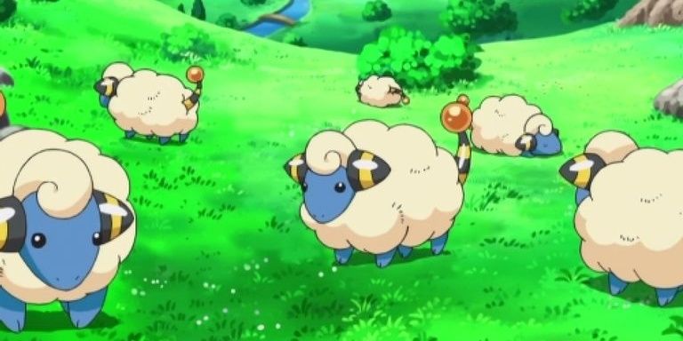 A herd of Mareep in Pokemon