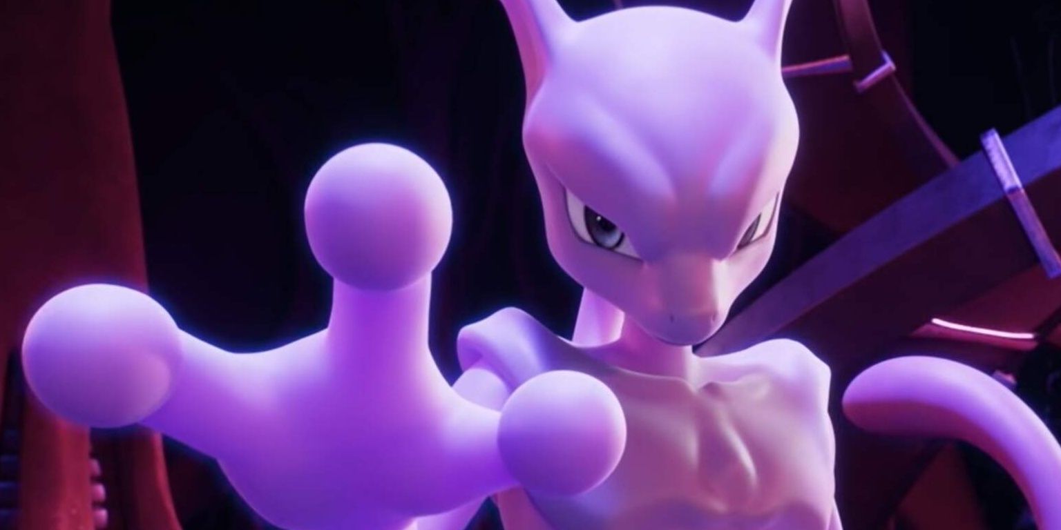 Mewtwo in Pokemon: Mewtwo Strikes Back Evolution, holding out its hand