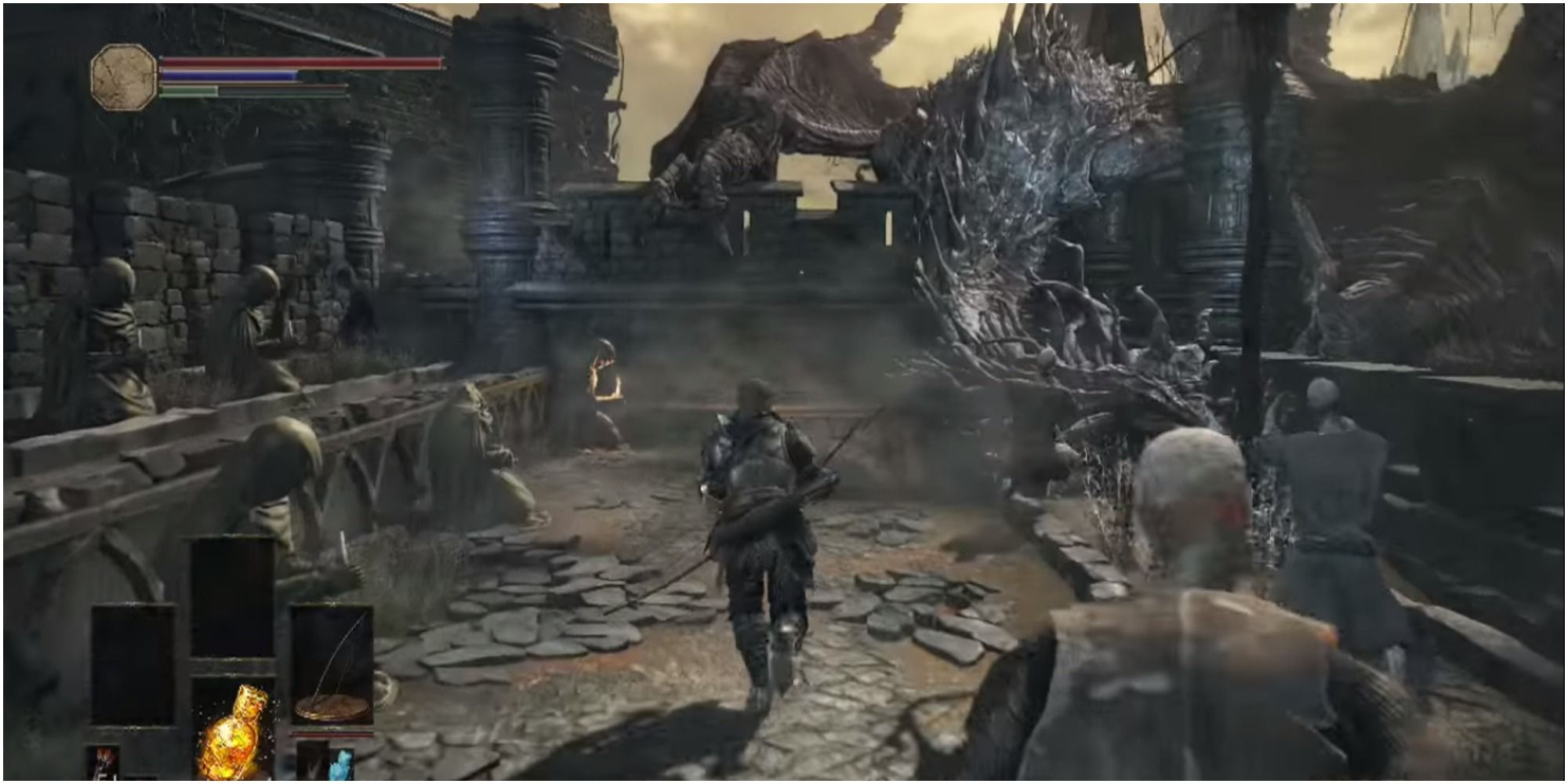The player running towards a dead Wyvern.