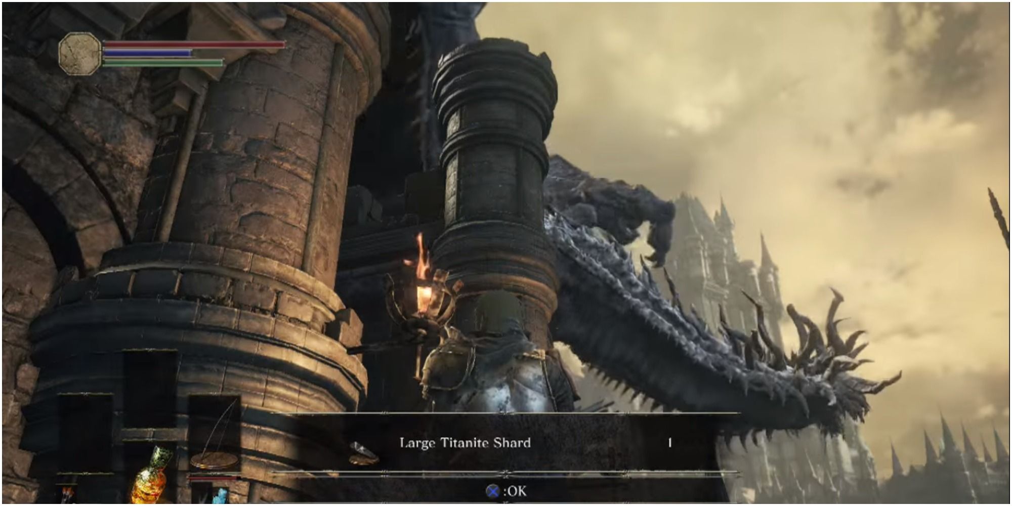 Lothric Wyvern flying off after being hit too many times by arrows.