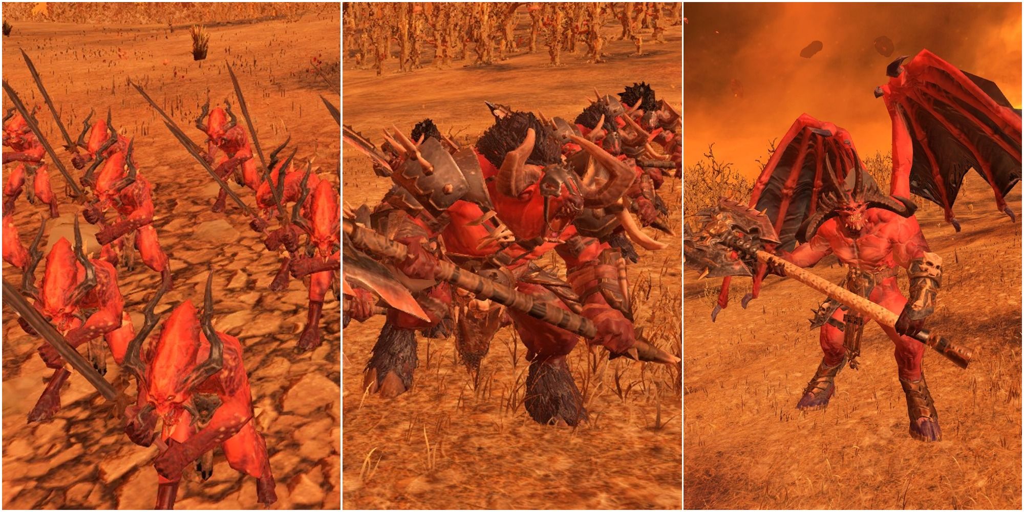 Bloodletters Of Khorne Minotaurs (Great Weapons) Of Khorne Bloodthirster On The Battlefield In Total War Warhammer 3
