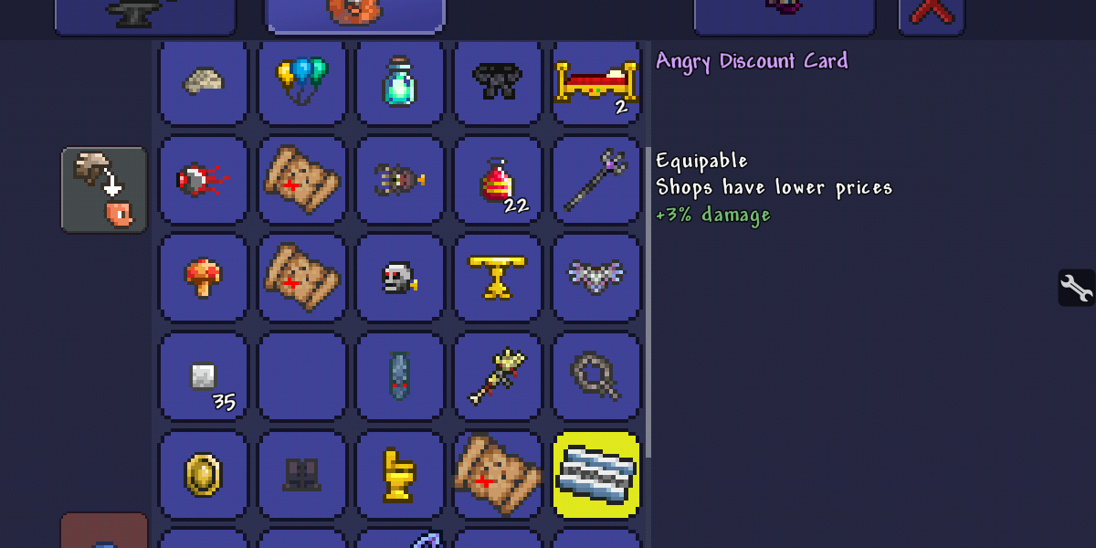 Terraria Discount Card Angry Accessory Inventory