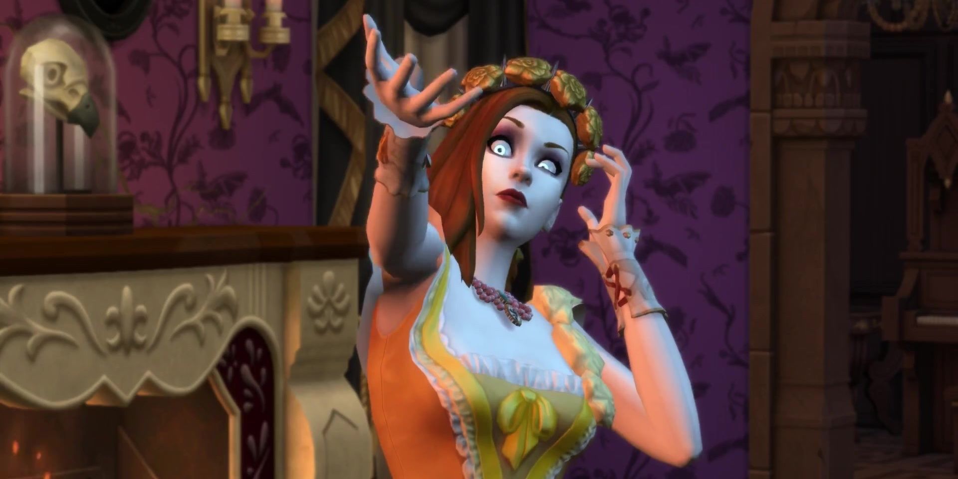 A vampiric Sim appears to be casting some sort of spell—or at least, preparing to cast something