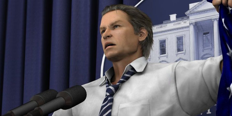 Michael Wilson giving a speech in Metal Wolf Chaos