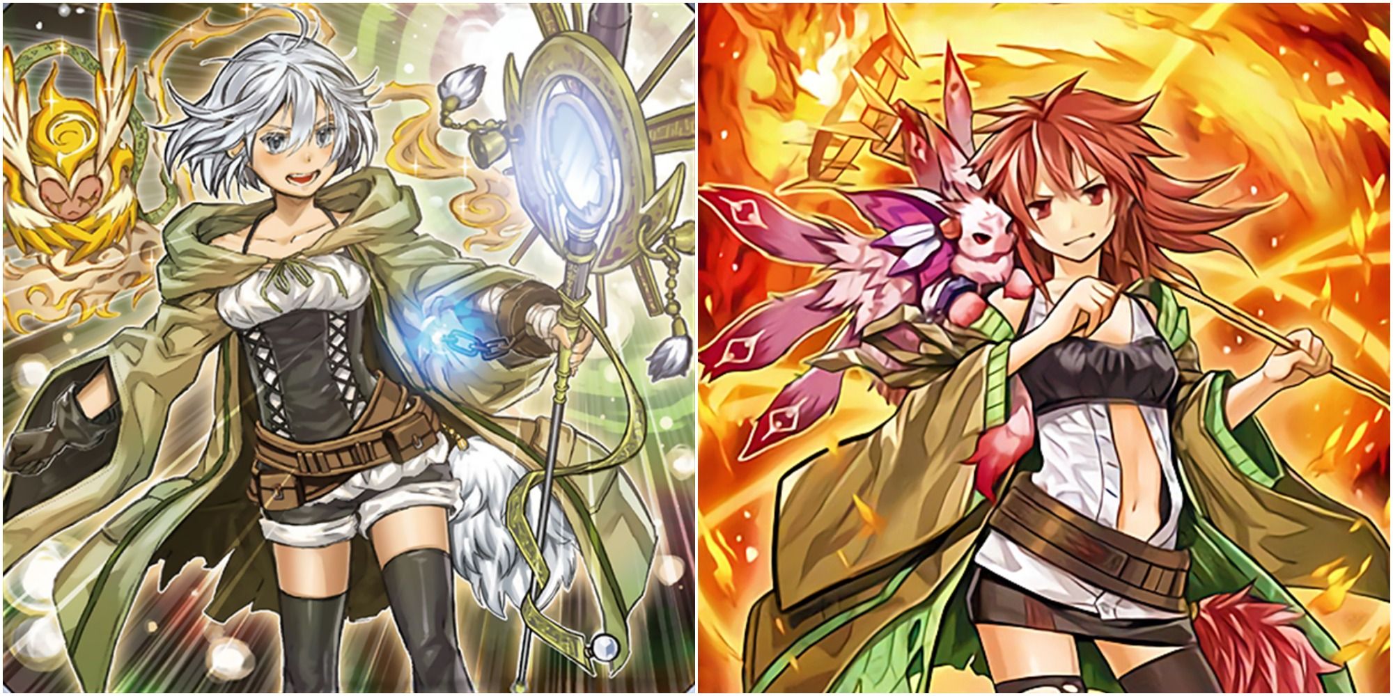 yugioh Hiita the Fire Charmer and Lyna the Light Charmer artworks