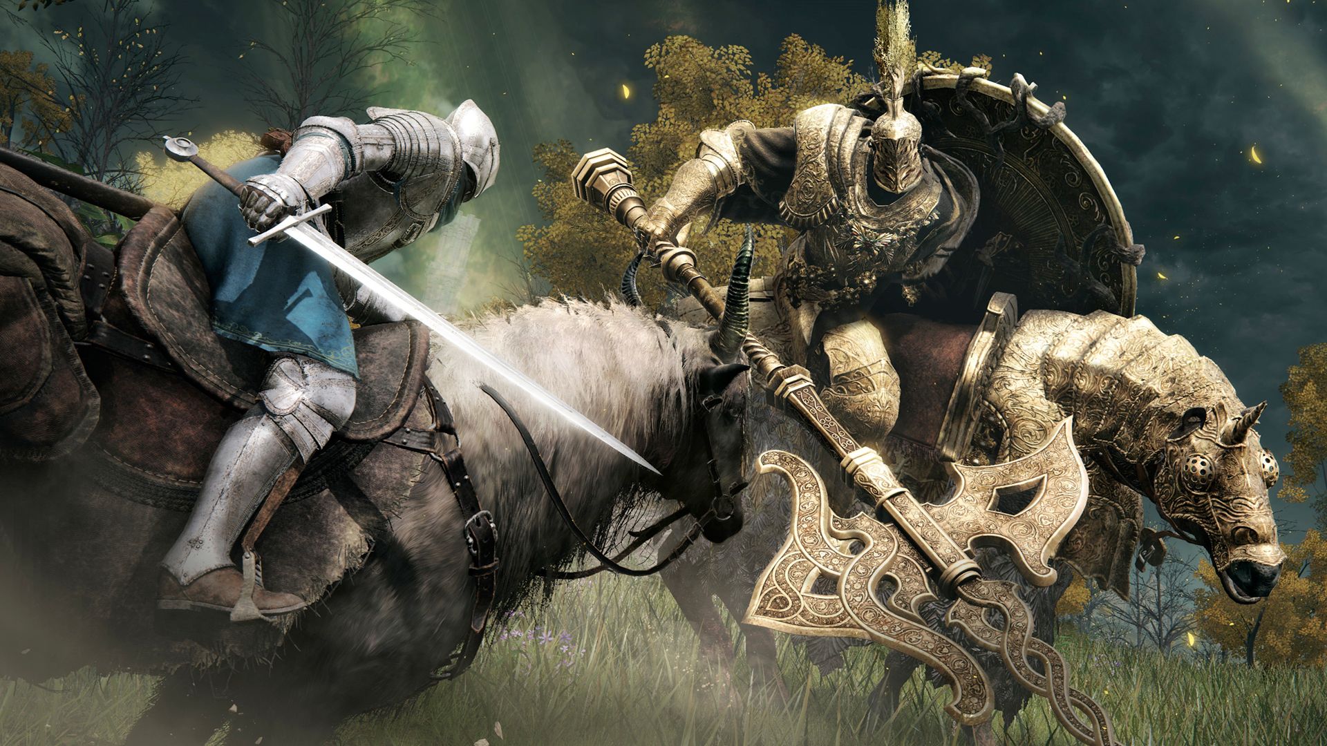 Elden Ring - player character attacking an enemy while both are on horseback