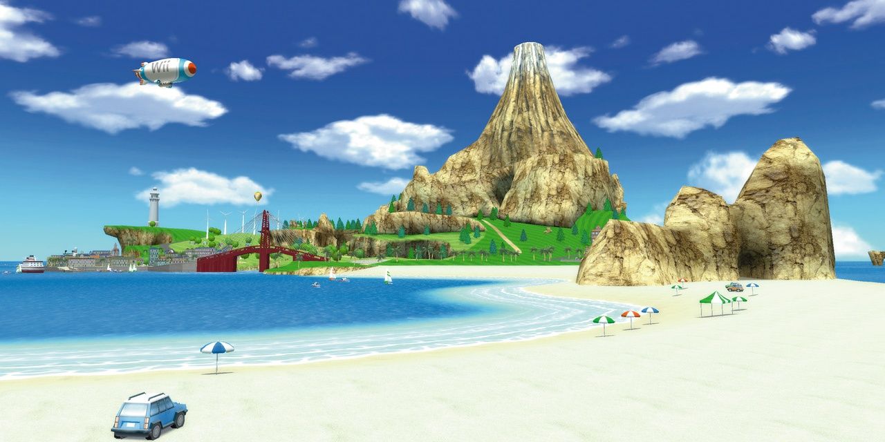 Full Wuhu Island Wii Sports Resort Beach View with car and Blimp