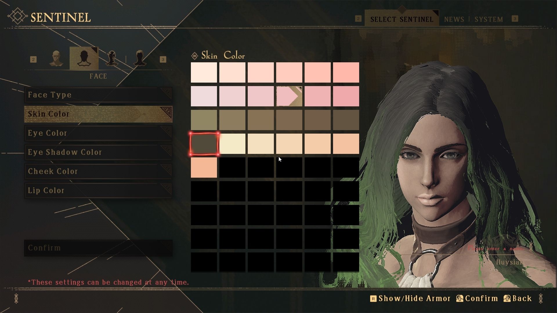 babylon's fall character creator showing a relatively light skin tone even though the darkest one is selected