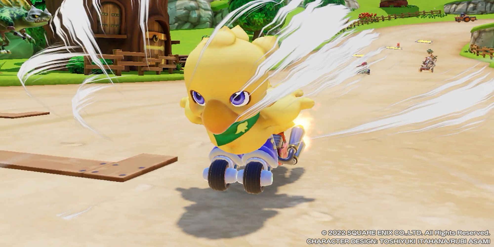 Chocobo races forward down the track at Chocobo Farm. Chocobo GP.