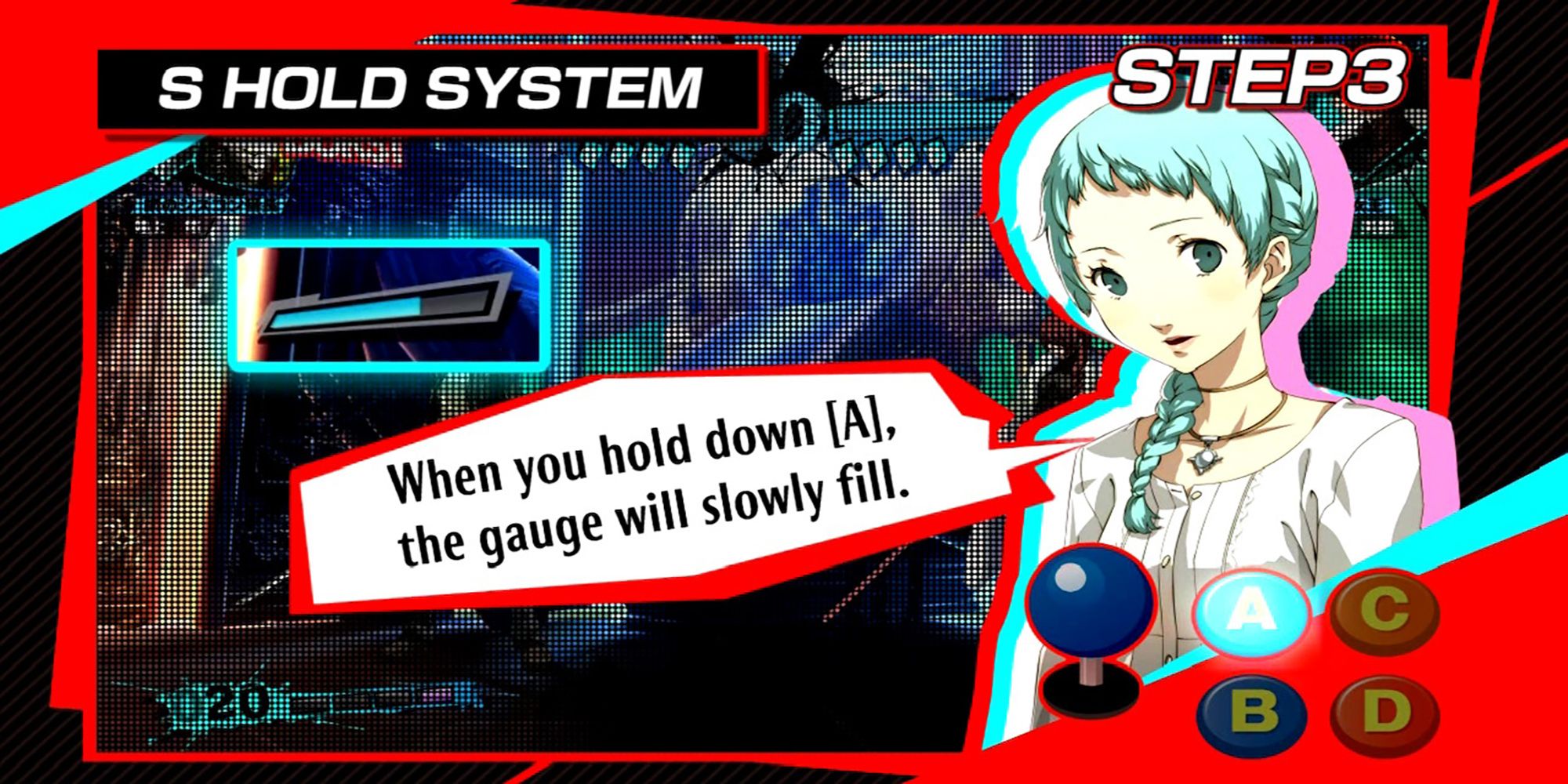 Fuuka Yamagishi explains how to use the S Hold System in a tutorial video for Persona 4 Arena Ultimax.