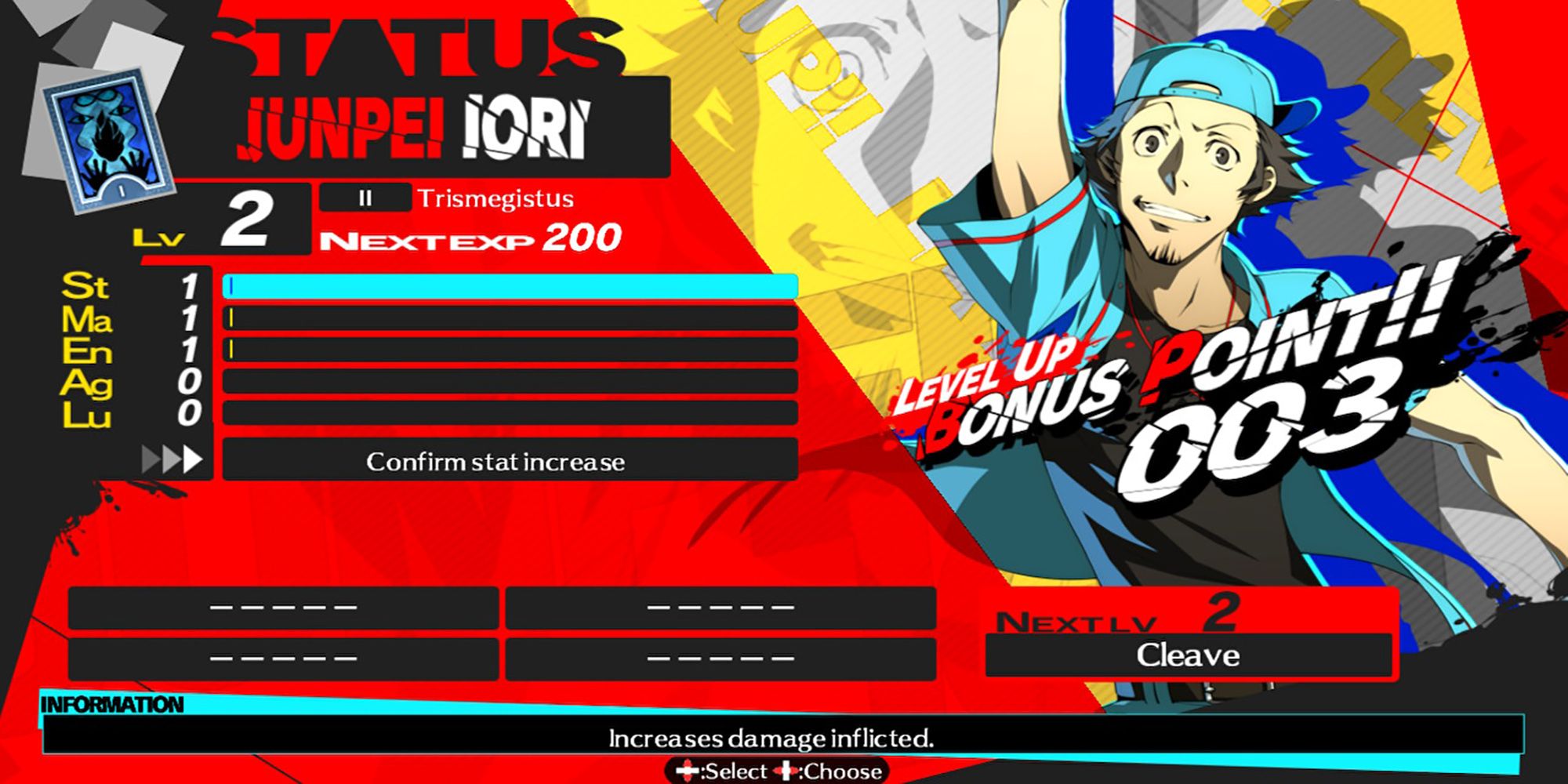 Junpei receives three bonus points to add to his stats in Golden Arena Mode. Persona 4 Arena Ultimax.