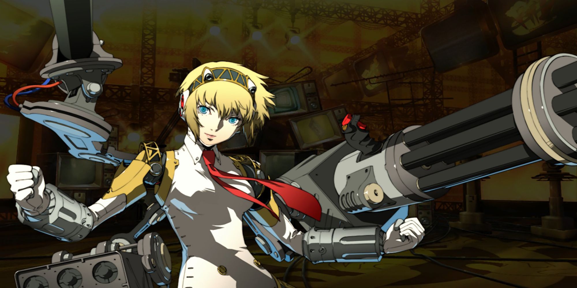 Aigis unleashes her arsenal of weapons in the Midnight Channel. Persona 4 Arena Ultimax.