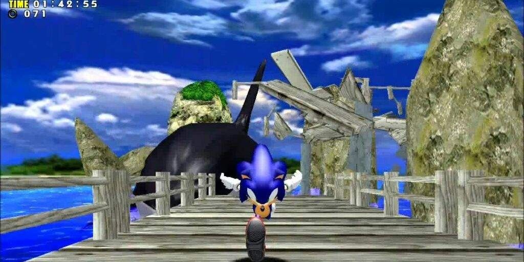 Sonic the Hedgehog Running From An Orca on Emerald Coast in Sonic Adventure