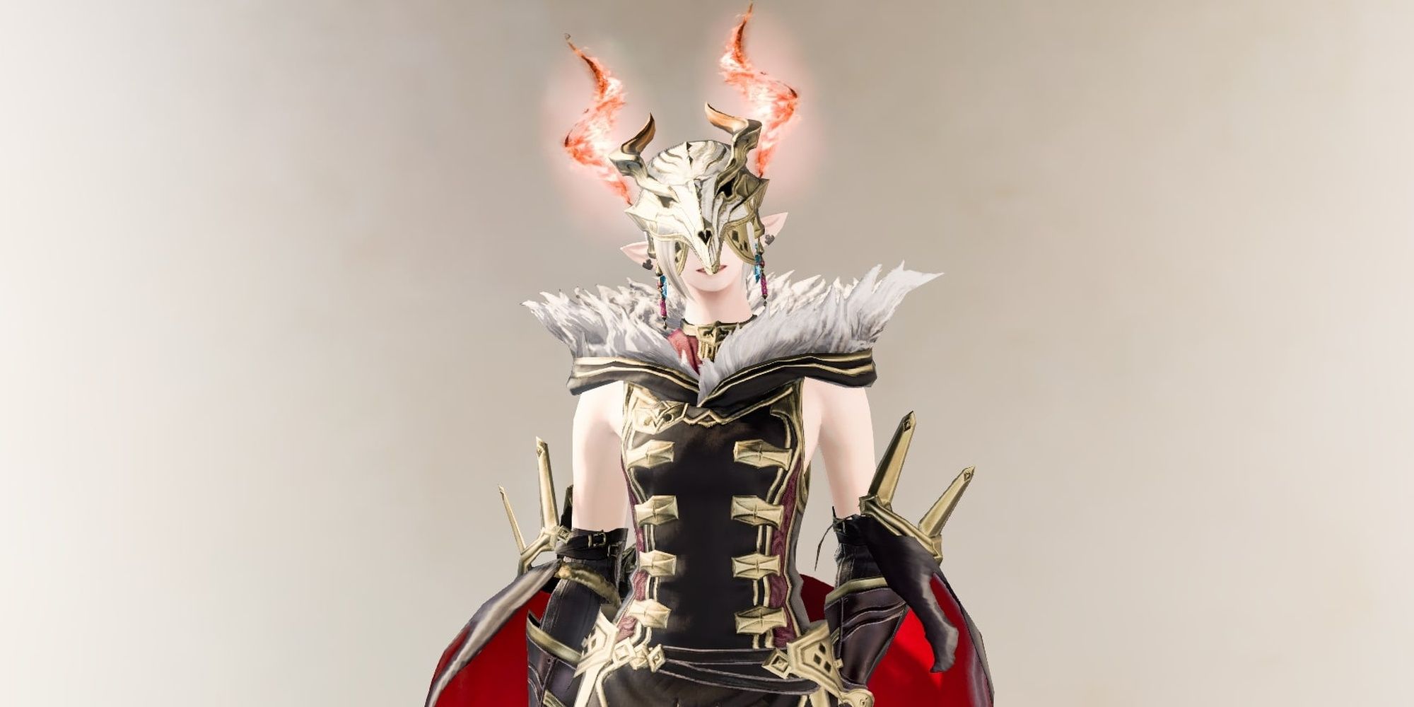Final Fantasy 14 Elezen Character in Bonewicca Glamour Against an Off-White Background