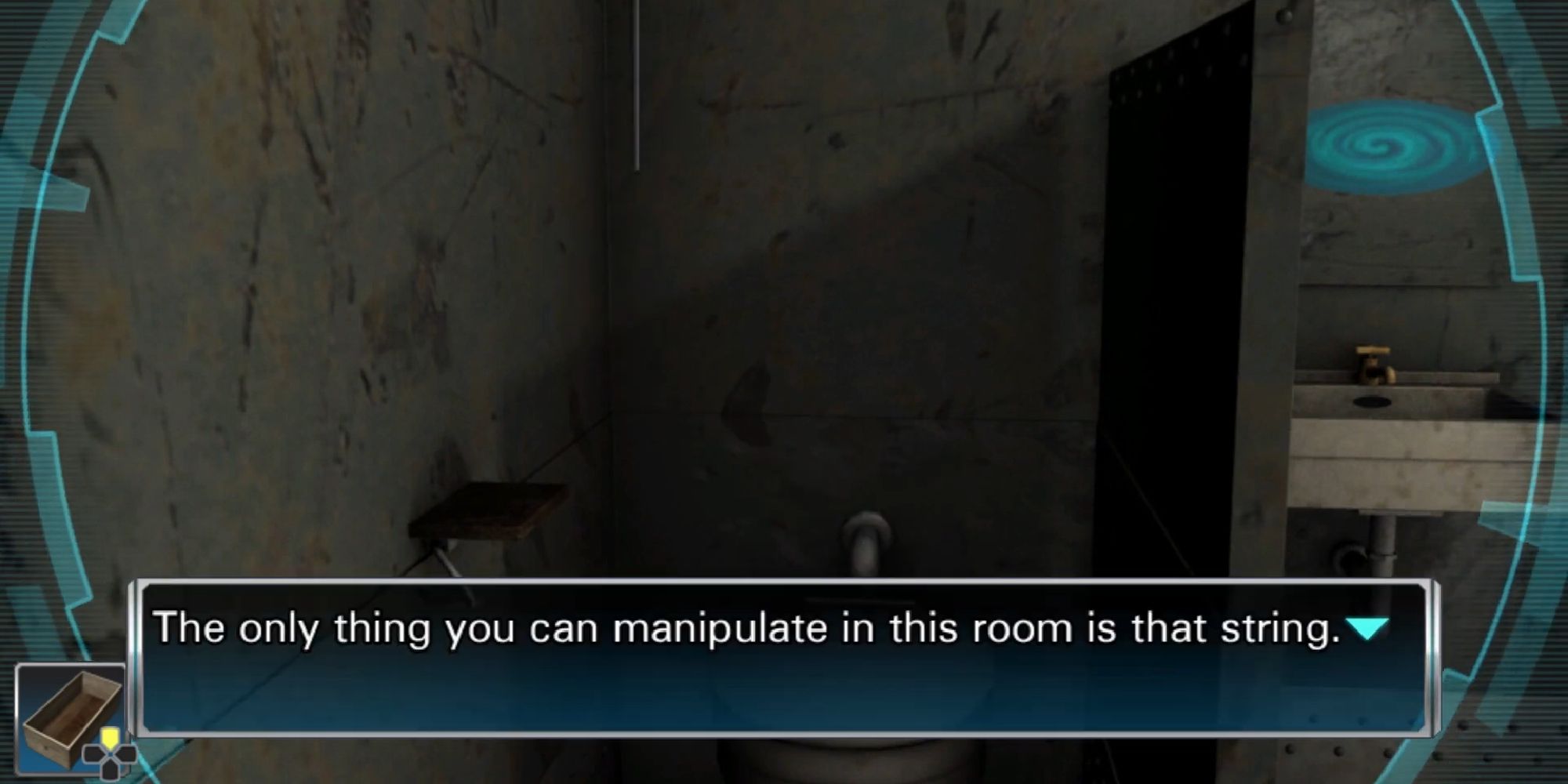 junpei flushing toilet in the first room 