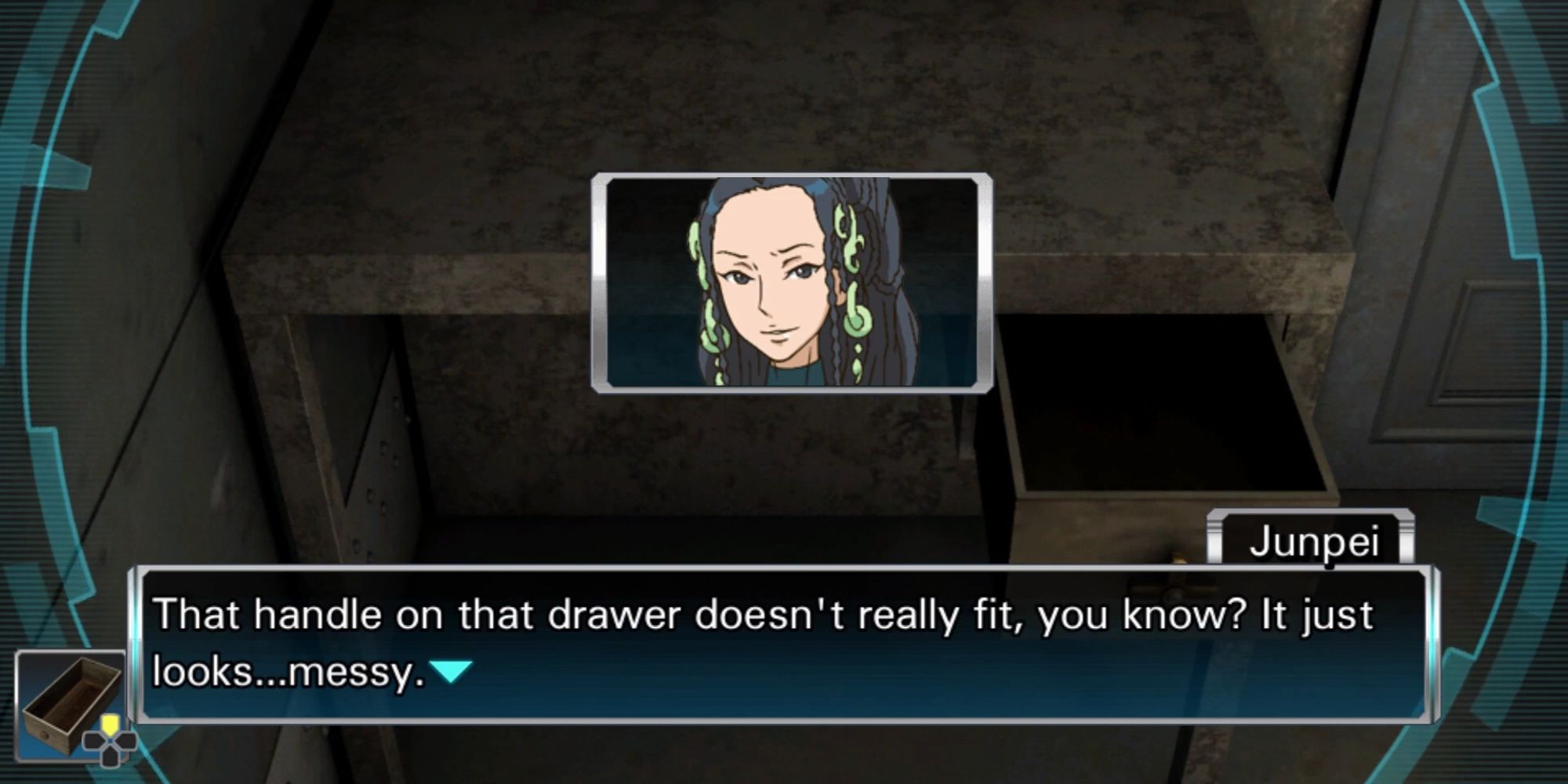 junpei telling lotus that the drawer has the wrong handle