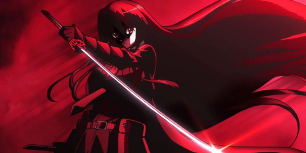 Akame Ga Kill! Anime, Akame holding her Katana bathed in red light