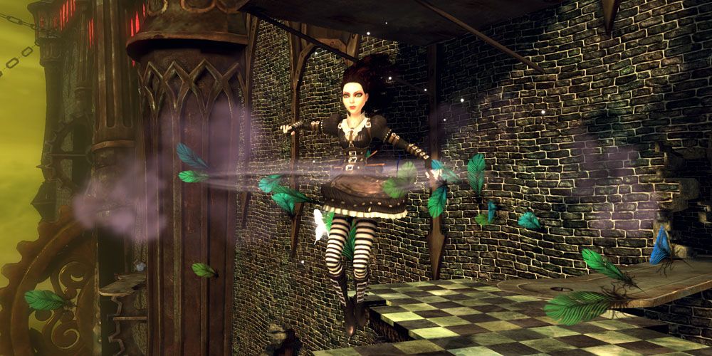Alice is double jumping and floating in Alice: Madness Returns