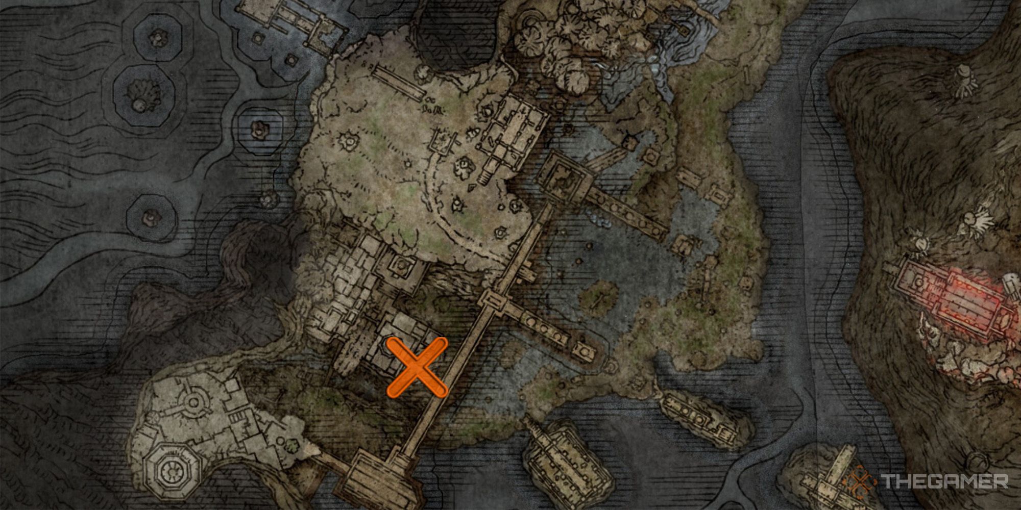 Elden Ring Map showing the location of Armorer's Cookbook [6]