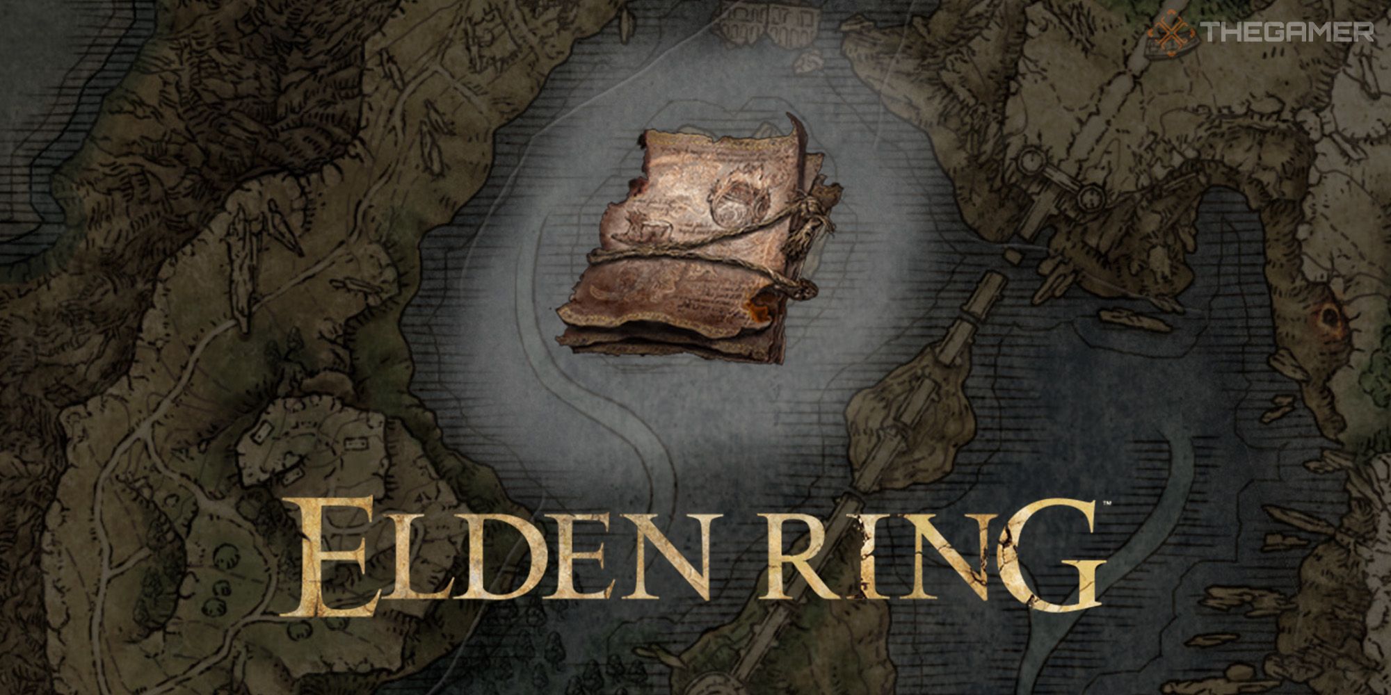 Icon of the Armorer's Cookbooks with a map background and Elden Ring Logo