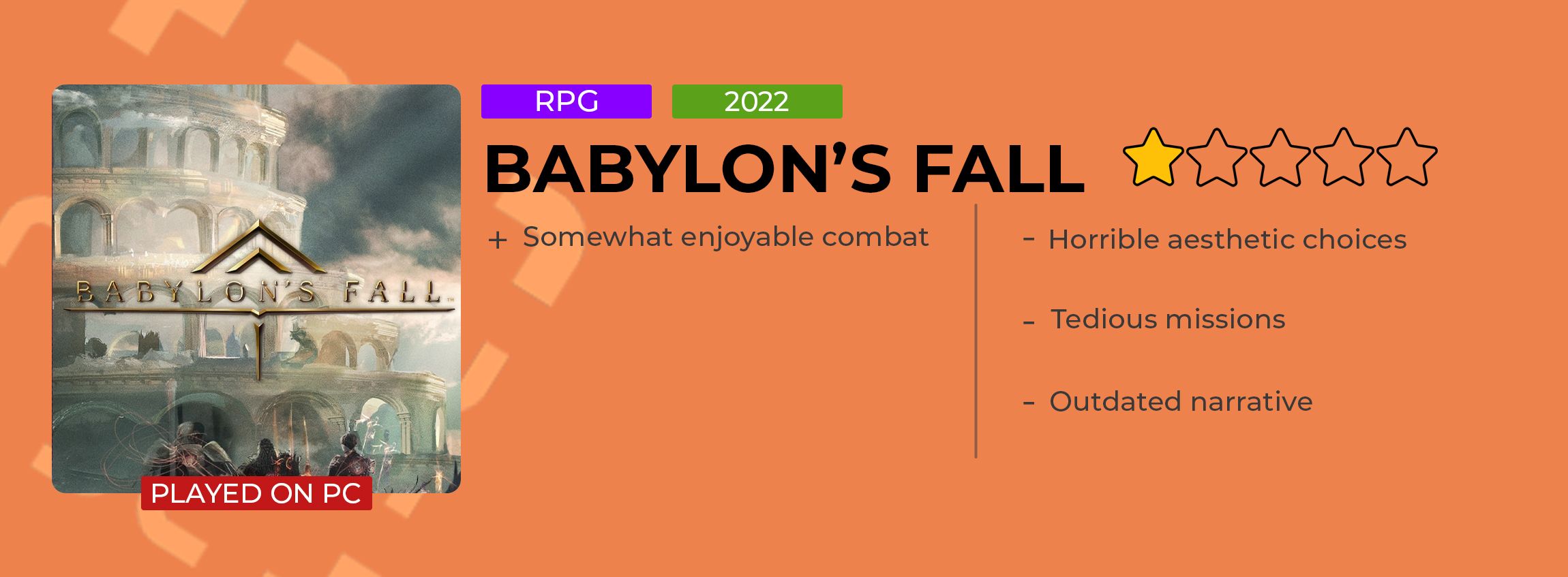 Babylon Falls Review Card