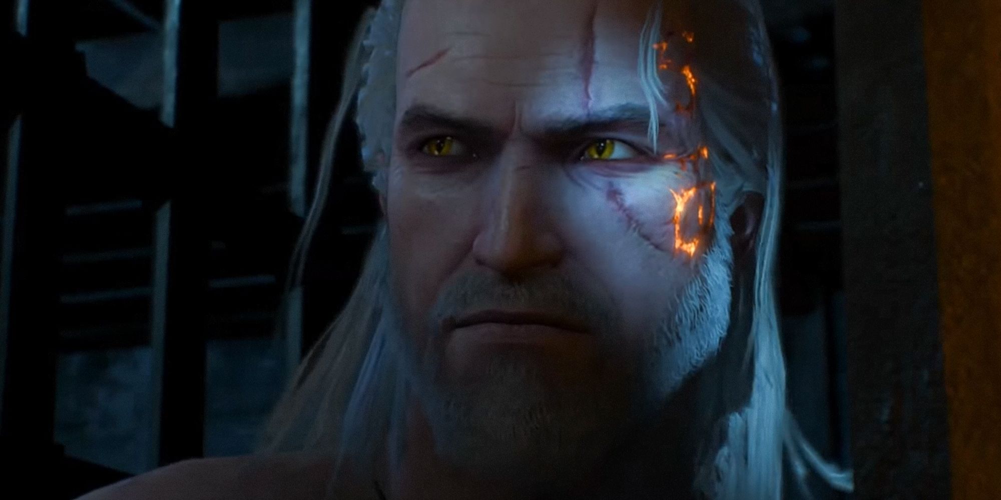 The Witcher 3 Geralt with a new scar on his face.