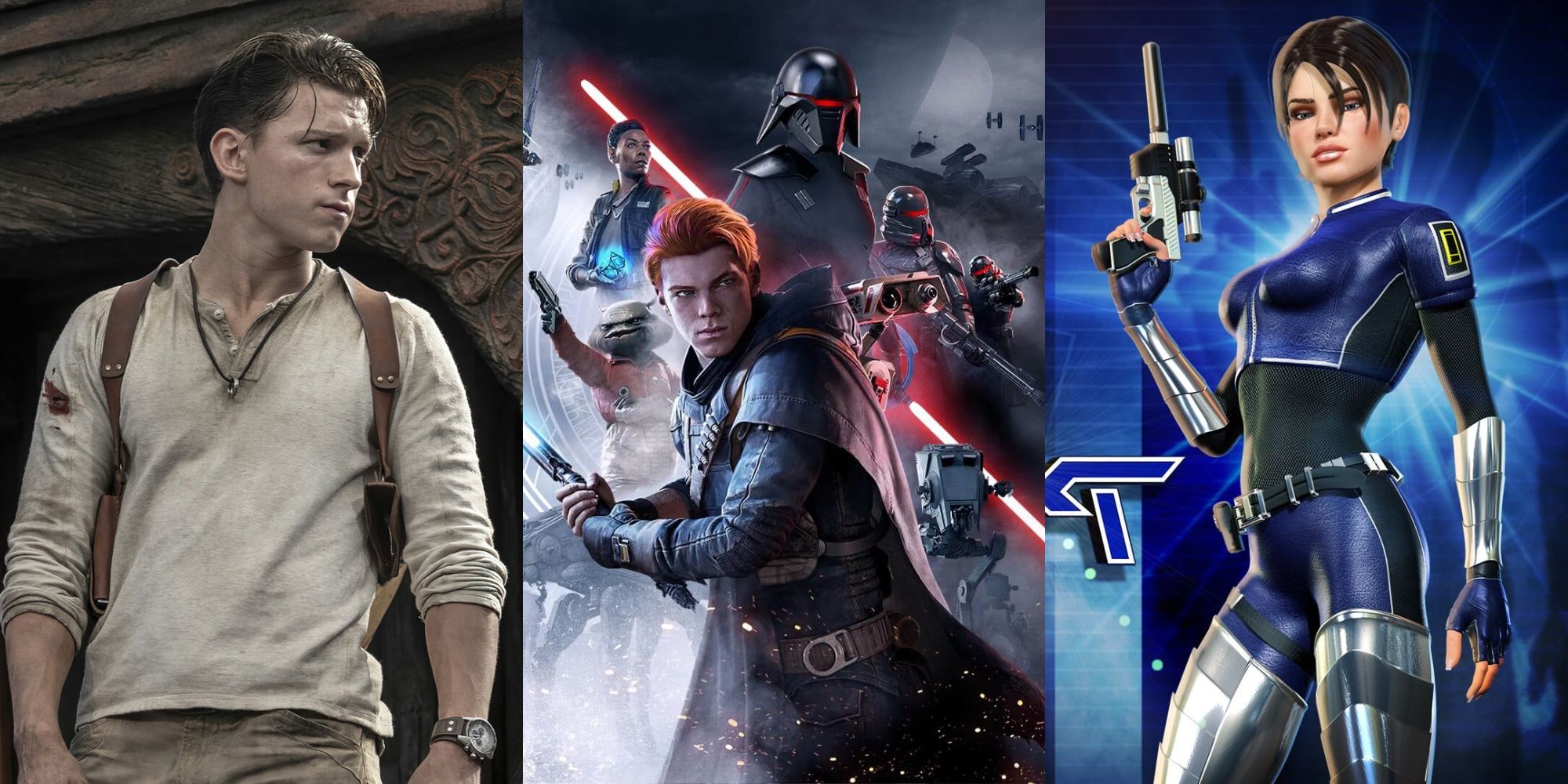 Tom Holland as Nathan Drake, Kal from Jedi Fallen Order, Main character of Perfect Dark Zero