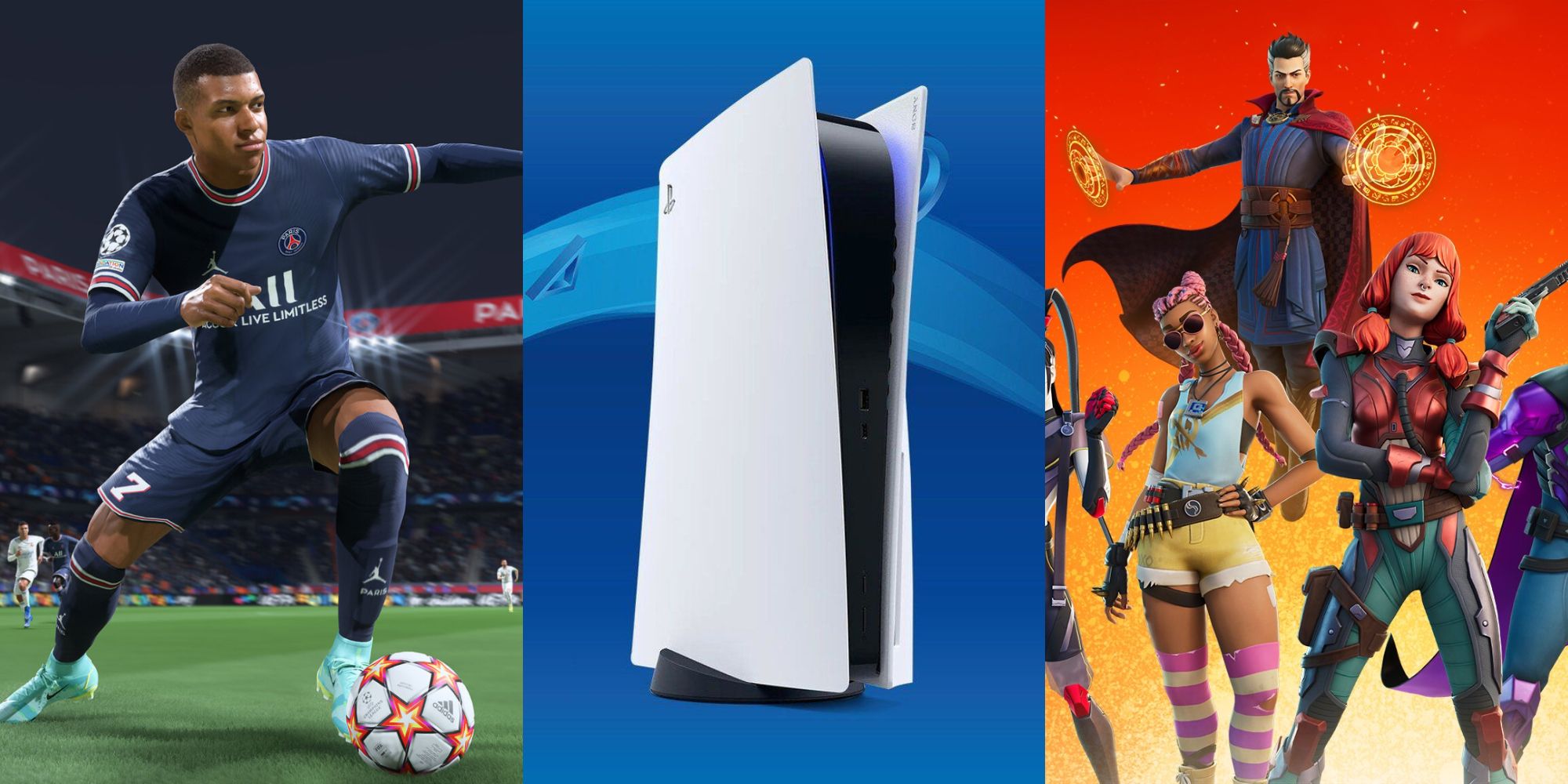 Kylian Mbappe, a PS5, and some Fortnite characters.