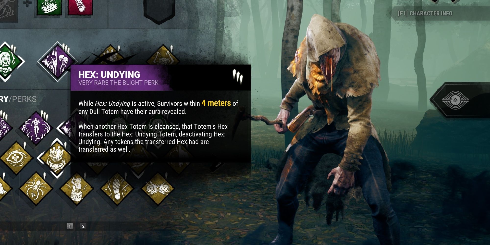 Hex: Undying is a Blight teachable perk, unlocked at level 40 on his Bloodweb