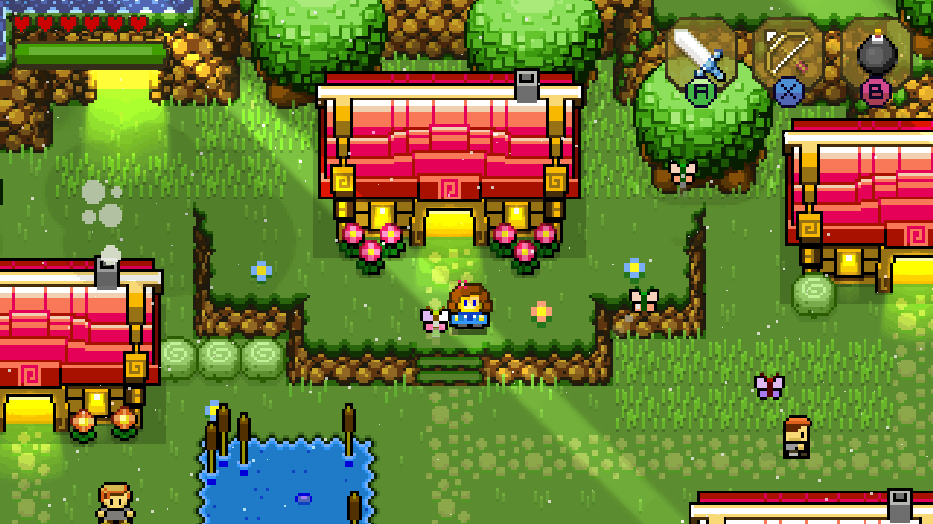 Blossom Tales screenshot of the main character standing in a village