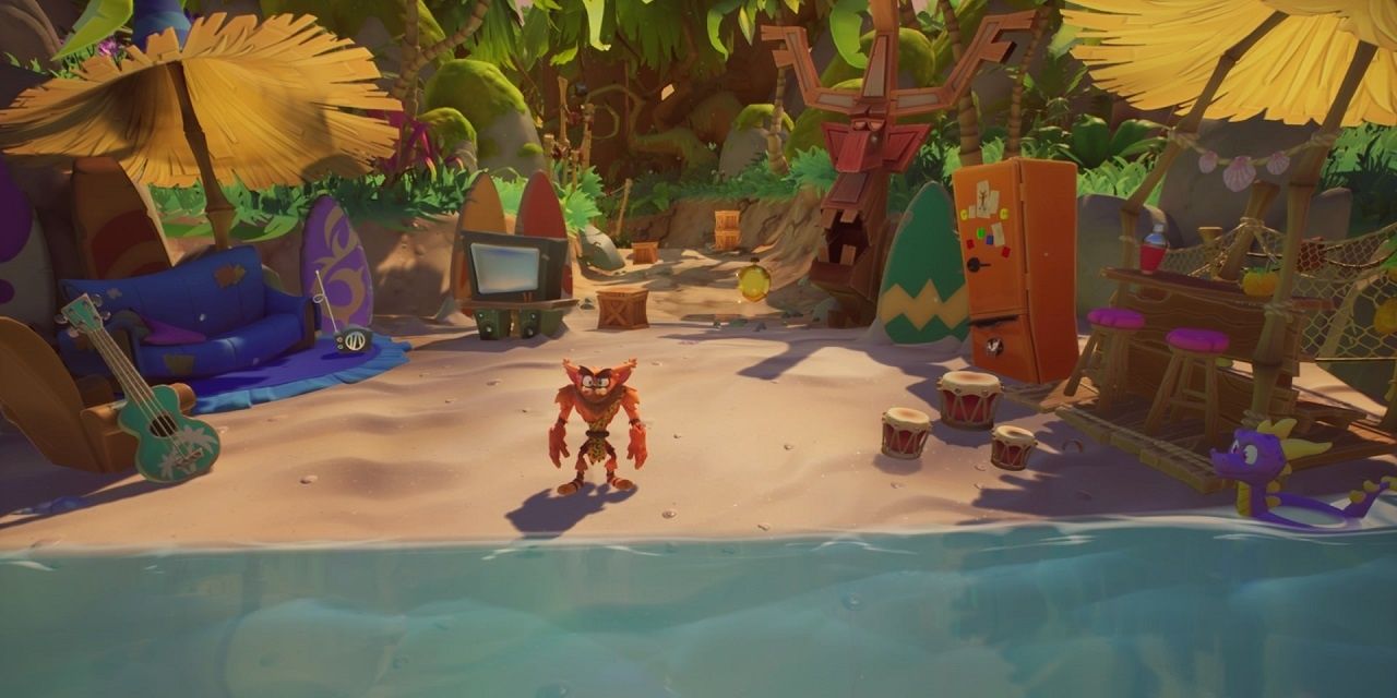 Crash Standing on the Beach at the Beginning of Rude Awakening in Crash Bandicoot 4