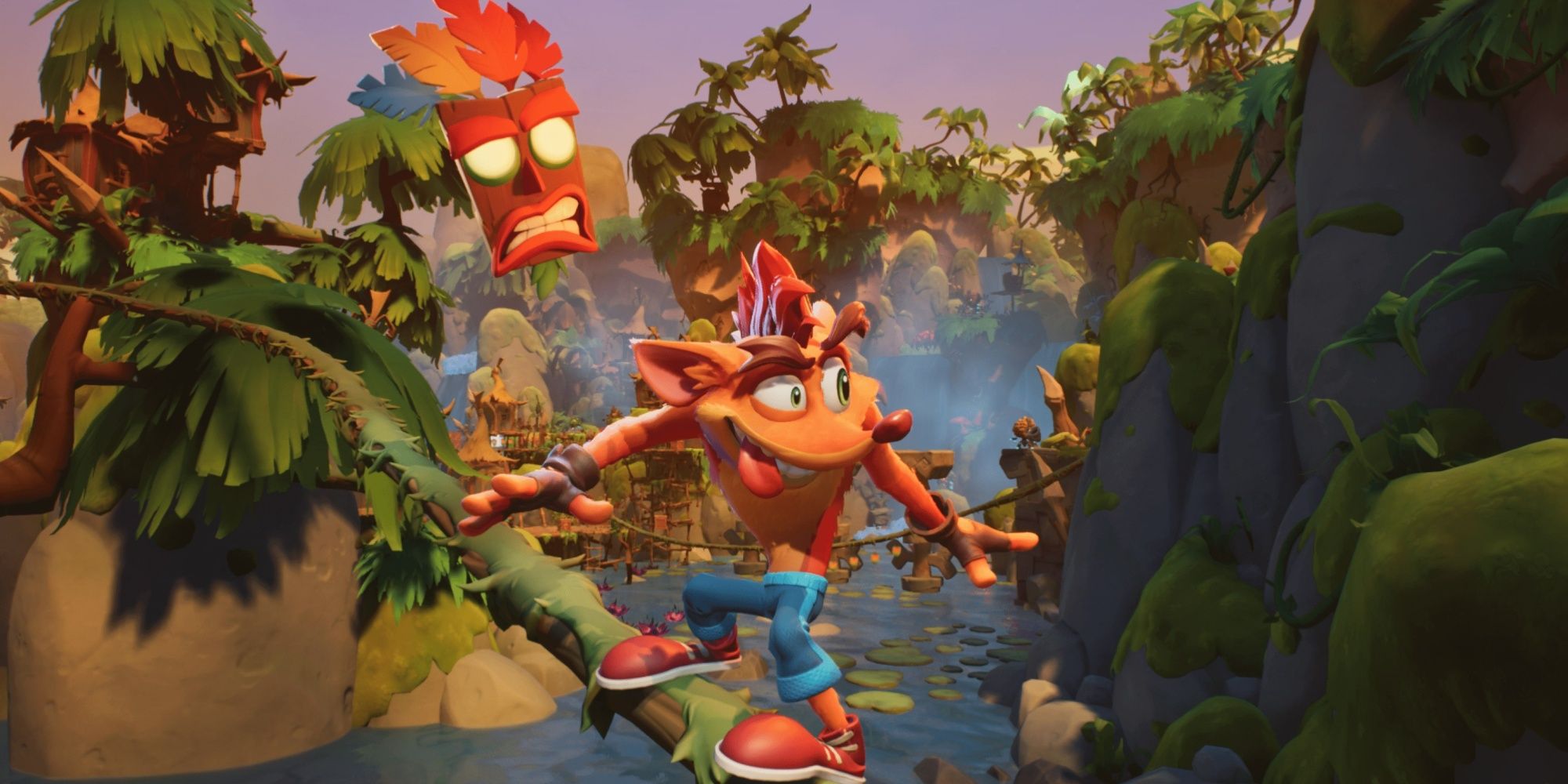 Crash and Aku Aku in Crash Bandicoot 4: It's About Time