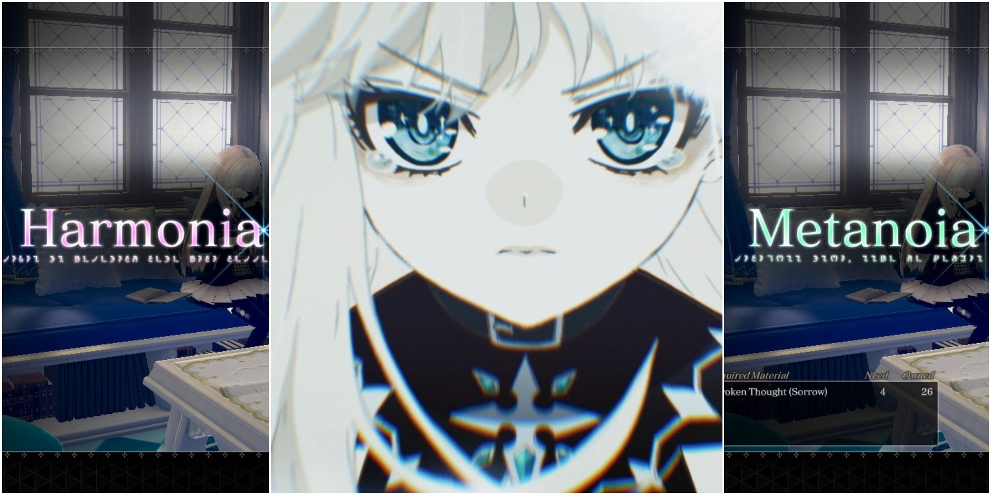 Crystar - collage showing Fusion and Modification success screens, and Rei in tears.