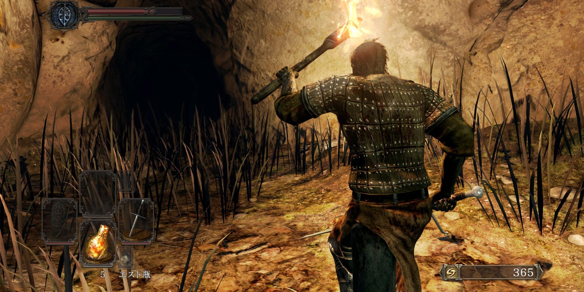 A Dark Souls 2 player using a torch