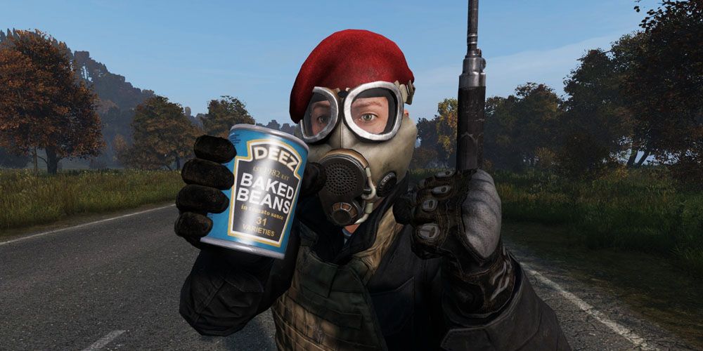 A survivor holding a can of beans in DayZ