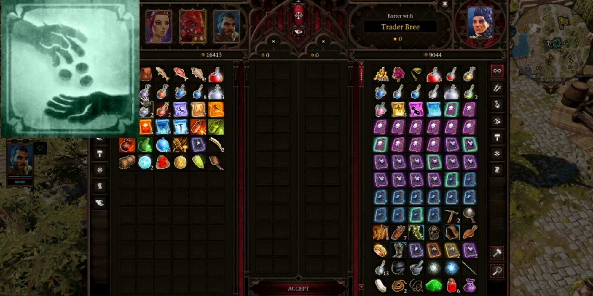 Divinity Original Sin 2 - Bartering Icon and Barter screen with Trader Bree
