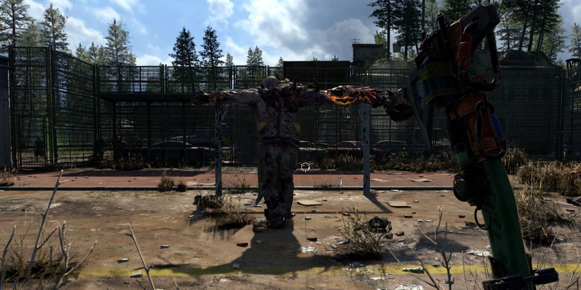 A huge zombie is dancing on a soccer field in Dying Light 2