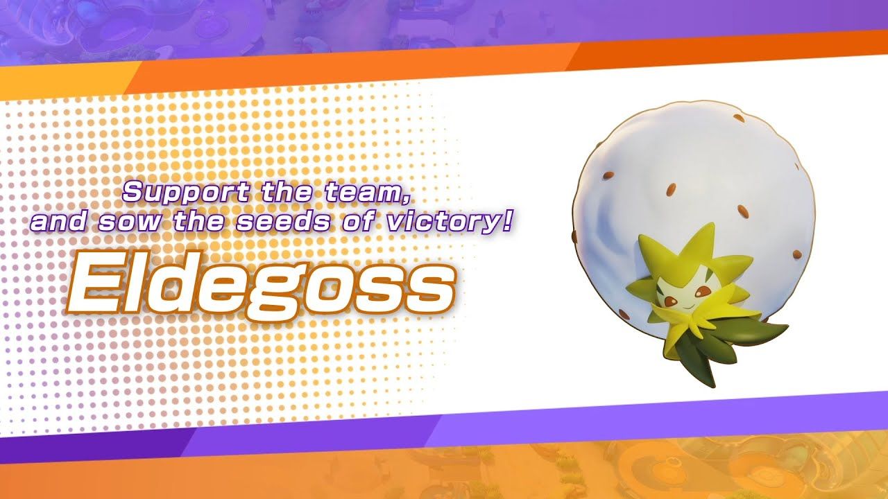 Image of Eldegoss from Pokemon Unite with a quote about its playstyle.
