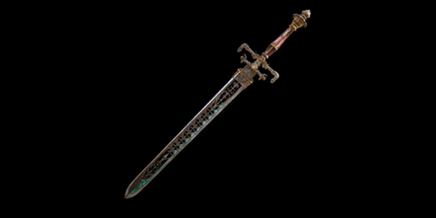 The Sword of Night and Flame with a black background in Elden Ring.