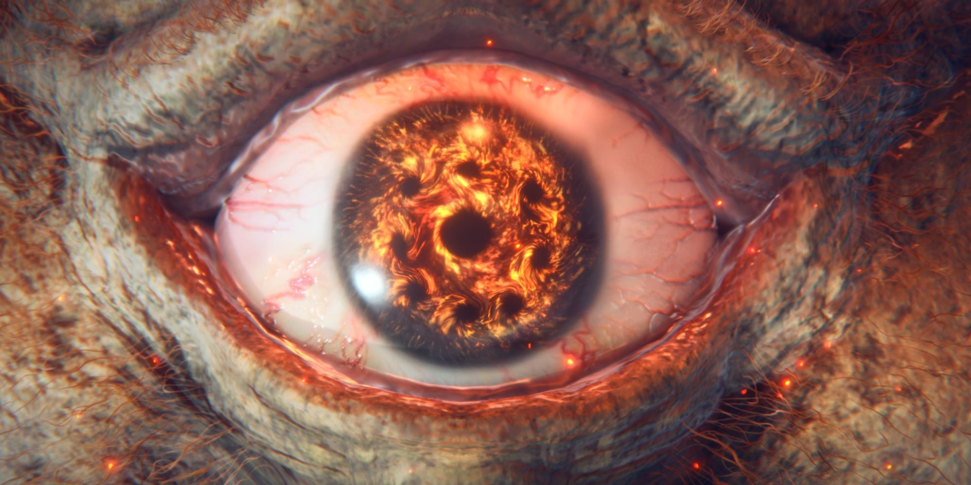 The awakened eye of the Fire Giant in Elden Ring