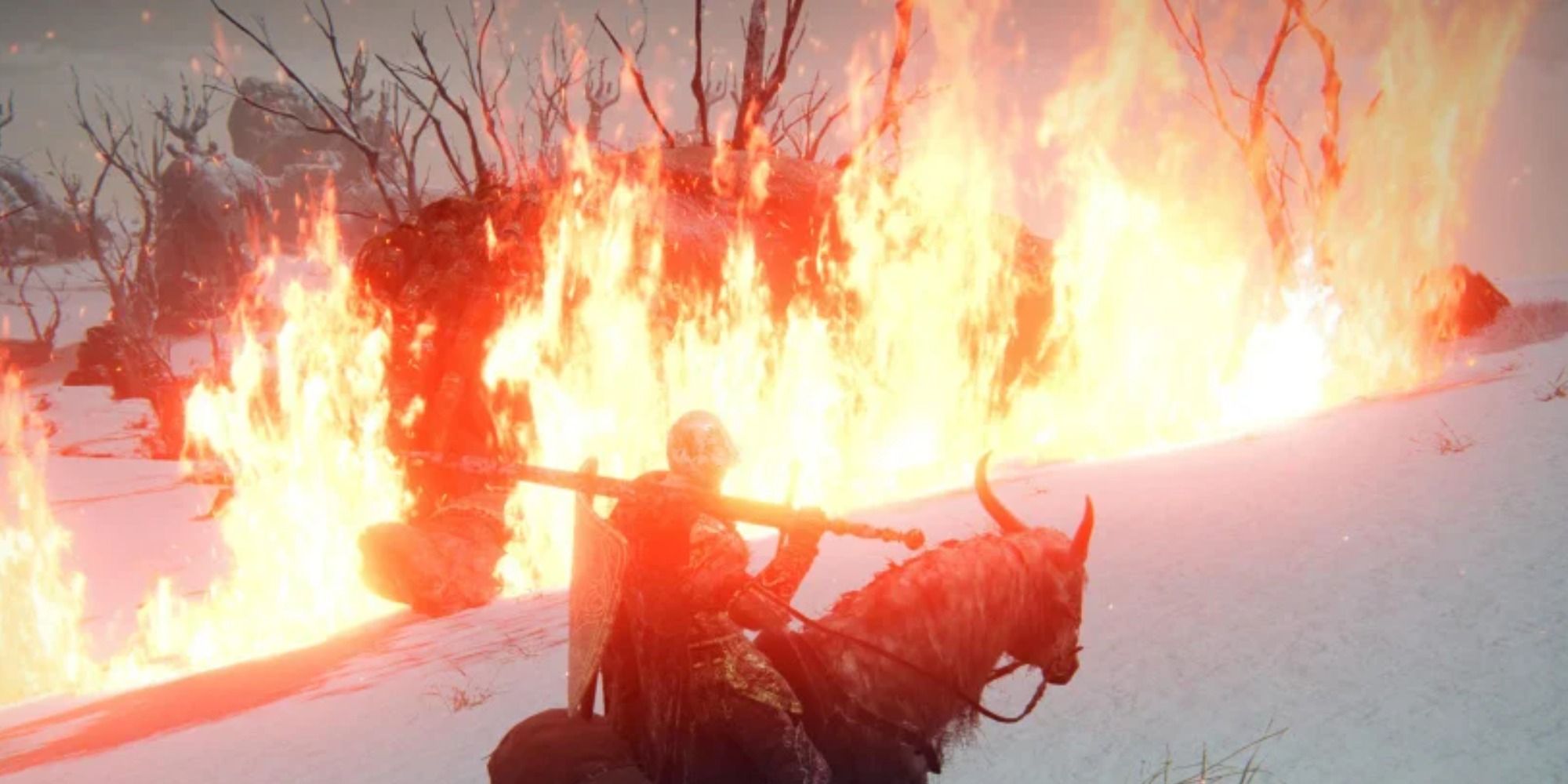 The Fire Giant emitting flames around himself in Elden Ring
