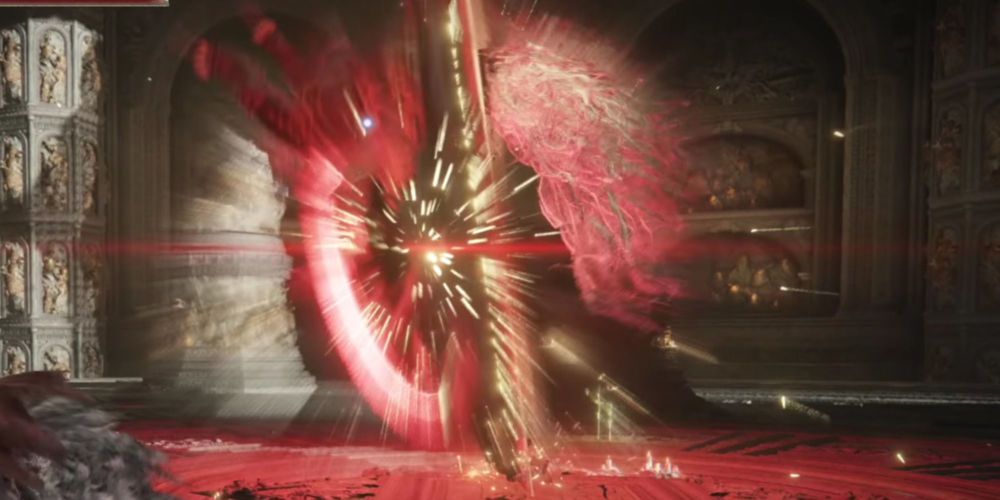 Maliketh launches vertical red waves from his sword at the player in Elden Ring