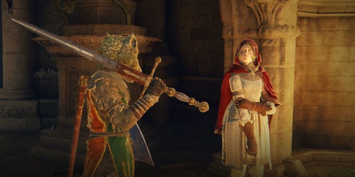 Elden Ring Best Missable NPC Quests: Rodewrika looks at the Tarnished in the Roundtable Hold