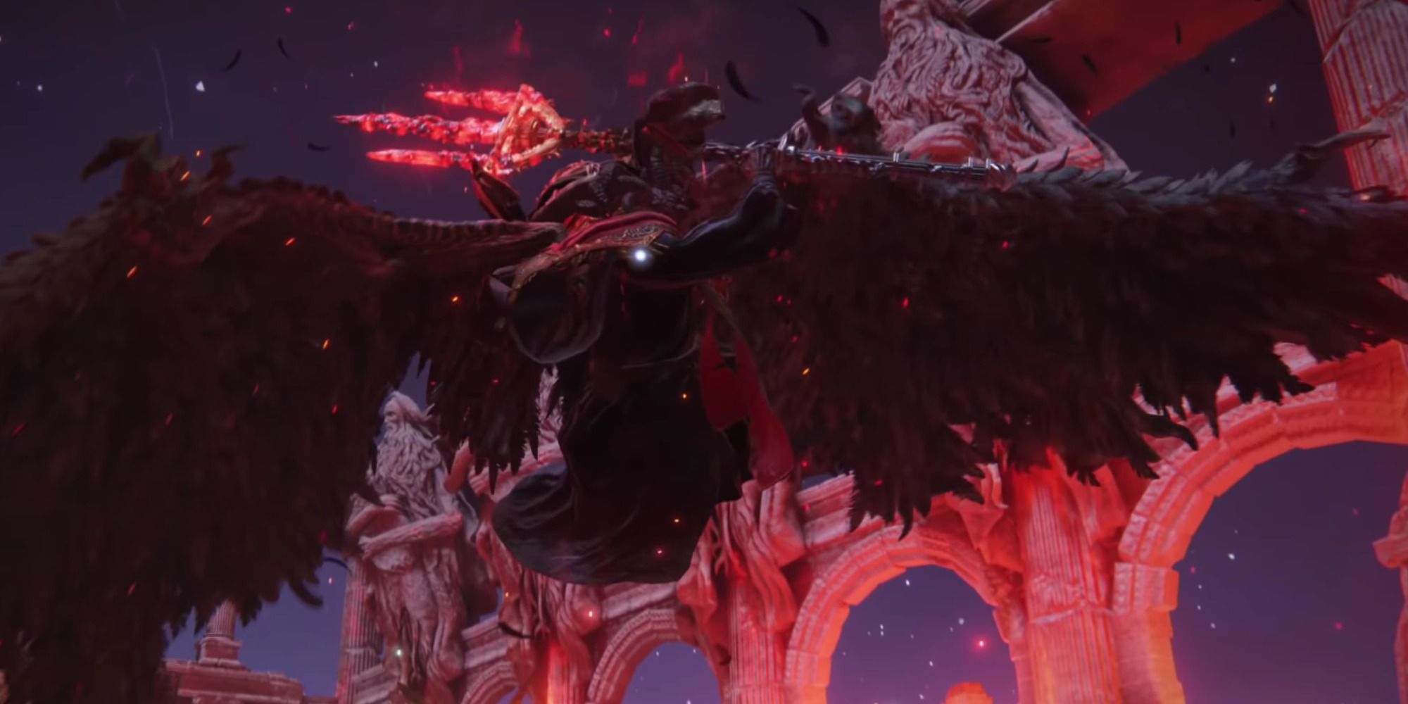 Mohg, Lord of Blood, performing a winged strike attack in Elden Ring
