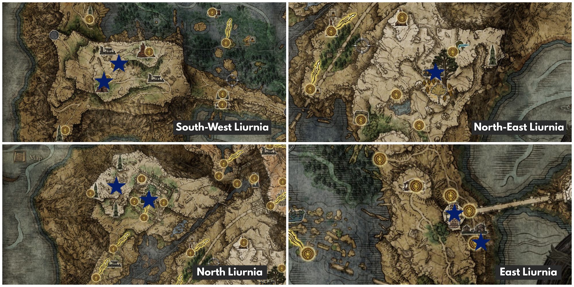 Elden Ring liurnia points of interest on the map