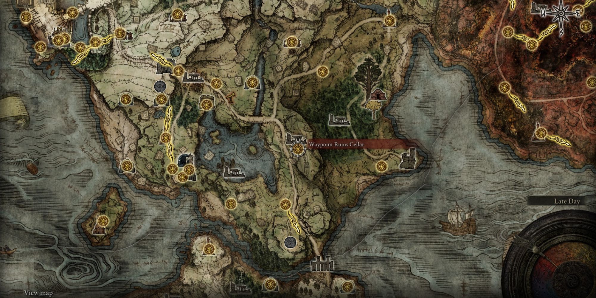 Elden Ring waypoint ruins cellar on map