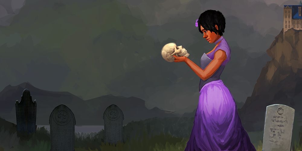 Ophelia is shown holding Yorick's skull. 
